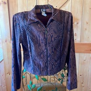 DJ by Dawn Joy, cropped, animal print/snake skin, brown & black, jacket size 10